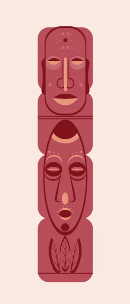 Totem Idol Mit Isolierten Gesichtern Flache Vektorstock Illustration Mit Gesicht — Stockvektor