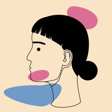Soyut minimalist taslak çizimi, güzel bir kadının yüzü, soyut şekilli, modern sanat olarak izole edilmiş vektör çizimi.