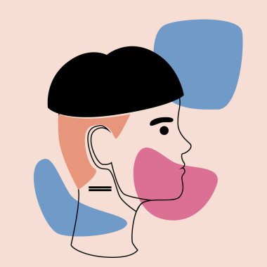 Modern soyut moda yüz hatları, Modern portre silueti profilli Vektör hisse senedi çizimi