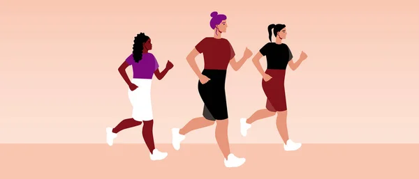 Olahraga Orang Berjalan Vektor Datar Ilustrasi Saham Dengan Pelari Perempuan - Stok Vektor