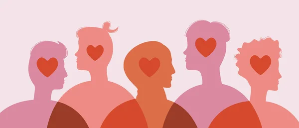 Emberek Szívvel Mint Egy Szerelmes Üzenet Sziluett Vektor Állomány Illusztráció — Stock Vector