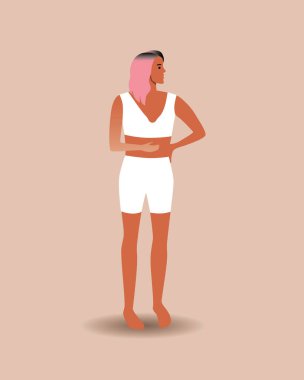 Zayıf kadın ya da genç kız. Düz vektör stok çizimi. İncelik ya da anarşi hastalığı. Modern kadın tasarım için izole edilmiş