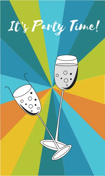 Tijd Voor Een Feestje Champagne Cocktailglas Uitnodiging Achtergrond Vector Illustratie — Stockvector