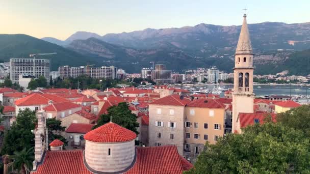 Černá Hora Budva Září 2021 Letecký Pohled Staré Město Budva — Stock video