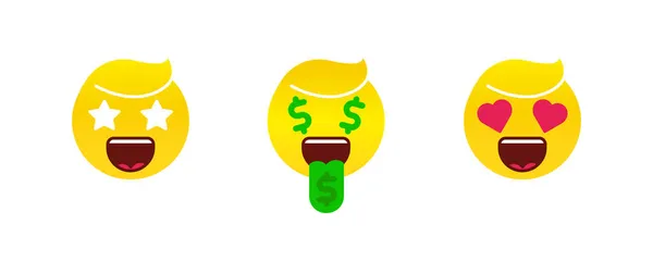 Emoji Dengan Bintang Mata Mata Tertutup Dan Uang Set Ikon - Stok Vektor