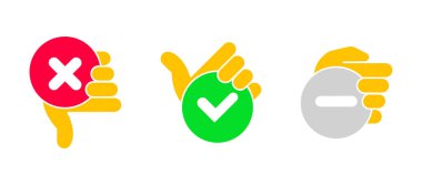 Doğrulama, x işareti, tamam işareti, negatif ve eksi işareti. Kontrol işareti, negatif ve eksi - nötr işaret vektör simgesi seti. Düzenlenebilir satır seti. Renkli simge seti. Logo-web, simge tasarım ögesi.