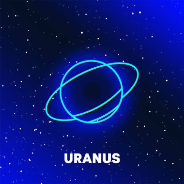 Uranüs gezegeni neon ikon tasarımı. Uzay, gezegenler ve evren kavramı. Neon tarzı simgelerdeki web elemanları. Web siteleri, web tasarımı, mobil uygulama, bilgi grafikleri için gerçekçi simge.