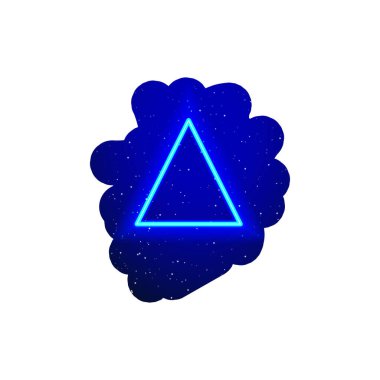 LED mavi parıltılı neon üçgen şekil ikonu tipi. Gerçekçi neon üçgen şekli. Uzay yıldızları arasında geometrik şekil. Beyaz Arkaplanda İzole Edilmiş.