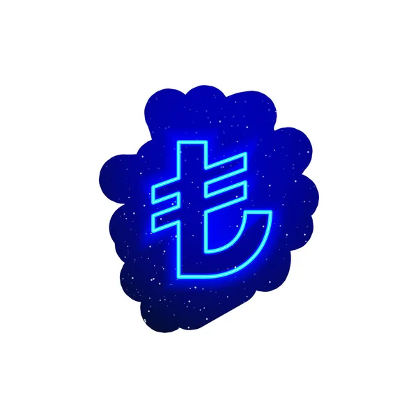 Led Blue Glow Neon Turkish Lira Icon Type Realistic Neon — Stock Vector