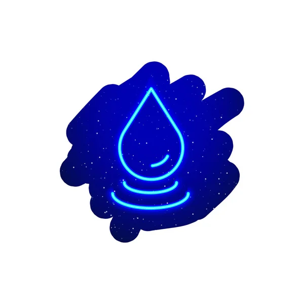 Neon Led Modrá Voda Kapka Ikona Typu Půlnoci Realistická Neonová — Stockový vektor
