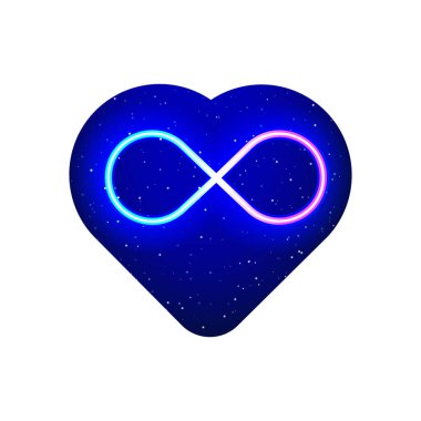 Neon renkli sonsuzluk sembolü tipi. Gerçekçi neon denge ikonu. Sonsuz gece gösterisi Neon Heart ikonu. Beyaz Arkaplanda İzole Edilmiş.