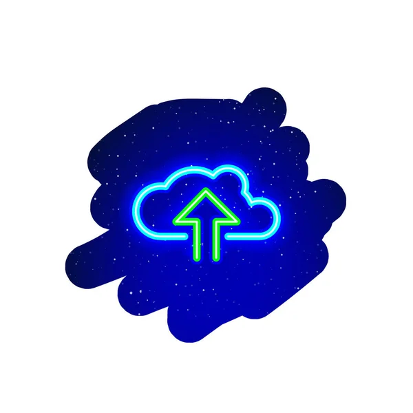 Neon Blue Cloud Data Upload Connect Green Arrow Icon Type — Vector de stock