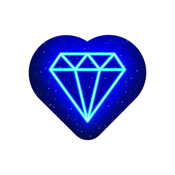 Diamond Και Διαμάντι Εικονίδιο Νέον Πολύχρωμο Καρδιά Ρεαλιστική Εικόνα Πολύτιμων — Διανυσματικό Αρχείο