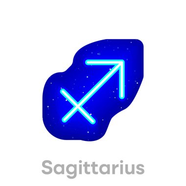 Neon mavisi yay burcu simgesi uzayda. Gerçekçi neon yıldız falı ikonu. Parlayan neon yay burç çizgisi ikonu. Beyaz Arkaplan 'da maske alanı var..