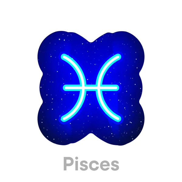 Neon Blue Pisces Zodiac Icon Space Realistic Neon Horoscope Icon — Stock Vector