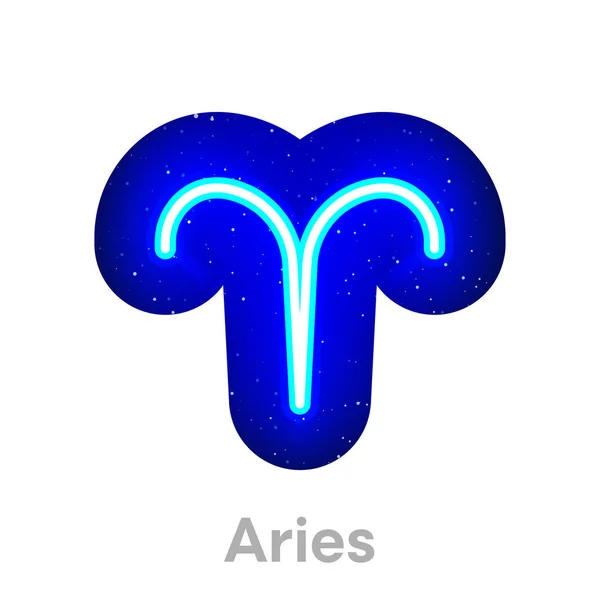 Neon Blue Aries Zodiac Icon Space Realistic Neon Horoscope Icon — Stock Vector