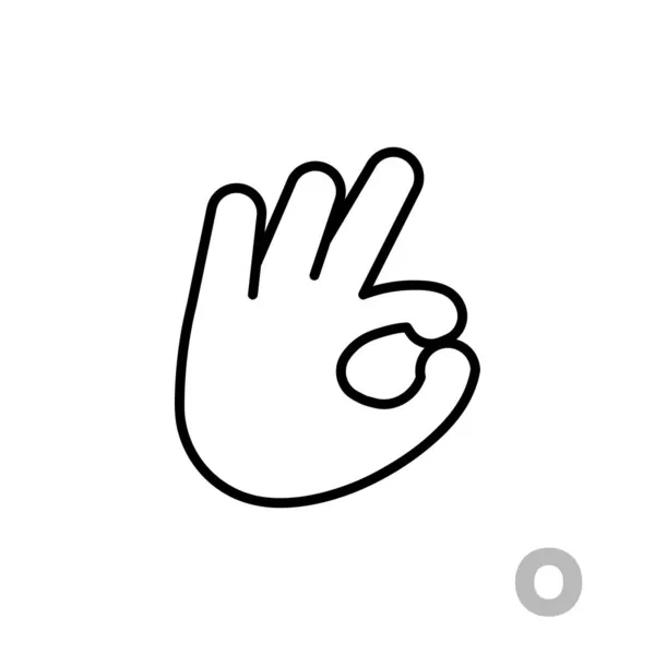 文字Oユニバーサルと障害者の手のアルファベット文字 単純な明確な線形文字O 手の言語 アルファベットを学ぶ 非言語聴覚ミュート通信 表現ジェスチャーベクトル — ストックベクタ