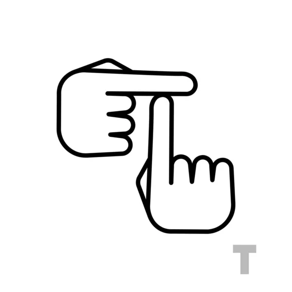 文字Tユニバーサルと障害者の手のアルファベット文字 単純な明確な線形文字T 手の言語 アルファベットを学ぶ 非言語聴覚ミュート通信 表現ジェスチャーベクトル — ストックベクタ