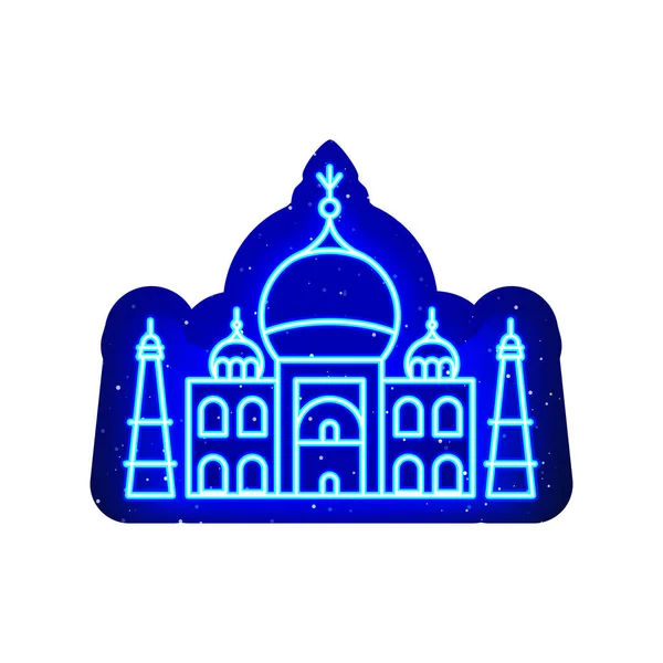 Blå Neon India Agra Tempel Ikon Midnattsblå Neon Agra Och — Stock vektor