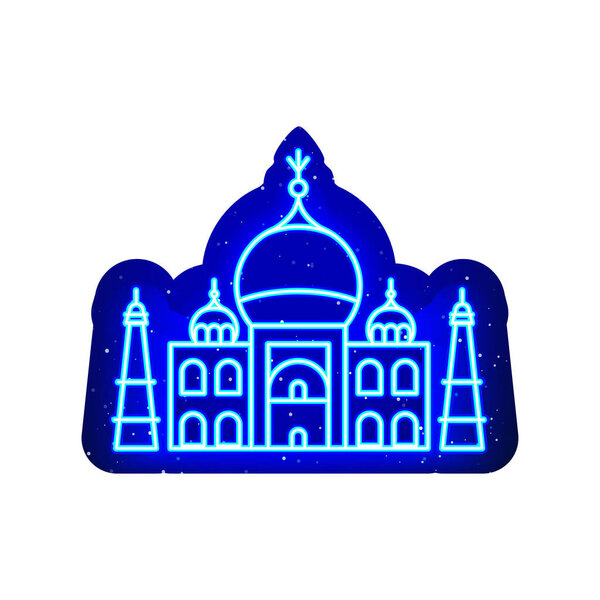 Blue neon india agra temple icon. Midnight blue. Neon agra and old building structure design. Realistic neon icon. There is mask area on White Background.