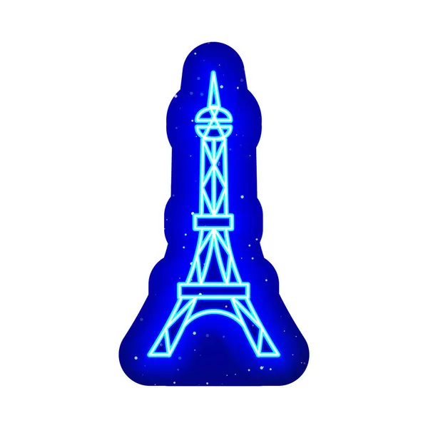 Icona Blu Della Torre Eiffel Neon Blu Notte Neon Vecchio — Vettoriale Stock