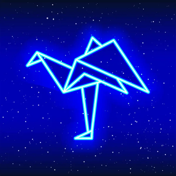 Neonblaues Origami Flamingo Symbol Mitternachtsblau Die Kunst Des Faltens Neon — Stockvektor