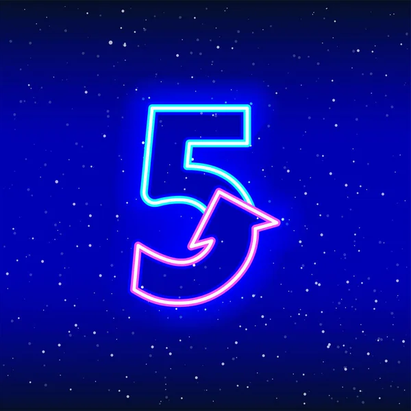 Číslo Symbol Šipky Neonově Modré Růžové Barvě Šipka Číslo Pět — Stockový vektor
