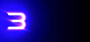3 numaralı sembol eşsiz parlak neon işareti vektörü. Işık patlaması. Üç numaralı neon simgesini tasarla. Aydınlatılmış bayrak. Neon işareti. Her gece harika bir reklam. Boş boşluklu pankart.