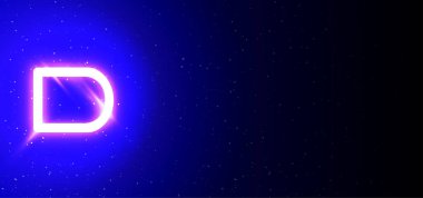 Süper parlak neon renkli D harfi. Gerçekçi neon patlaması. Yıldızlar arasındaki D harfi gece gösterisi alfabesi. Vektör illüstrasyon büyük harf tipi. Metin Boşluğu Olan Mavi Arkaplanda İzole Edilmiş.