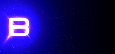 Mavi renkli süper parlak neon yazı tipi B harfi. Gerçekçi neon patlaması. Yıldızlar arasında gece şovunun B harfli alfabesi. Vektör illüstrasyon büyük harf tipi. Mavi Arkaplanda İzole Edilmiş.