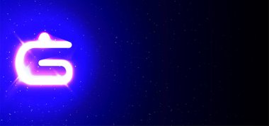 Süper parlak neon yazı tipi Türk harfleri mavi renkte. Gerçekçi neon patlaması. Yıldızlar arasında gece şovunun harf alfabesi. Vektör illüstrasyon büyük harf tipi. Mavi Arkaplanda İzole Edilmiş.