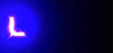 Süper parlak neon L harfi mavi renkte. Gerçekçi neon patlaması. Yıldızlar arasında gece şovunun L harfli alfabesi. Vektör illüstrasyon büyük harf tipi. Metin Boşluğu Olan Mavi Arkaplanda İzole Edilmiş.