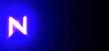 Süper parlak neon N harfi mavi renkte. Gerçekçi neon patlaması. Yıldızlar arasında gece şovunun N harfi. Vektör illüstrasyon büyük harf tipi. Metin Boşluğu Olan Mavi Arkaplanda İzole Edilmiş.