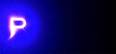 Süper parlak neon renkli P harfi. Gerçekçi neon patlaması. Yıldızlar arasındaki P harfi gece gösterisi alfabesi. Vektör illüstrasyon büyük harf tipi. Metin Boşluğu Olan Mavi Arkaplanda İzole Edilmiş.