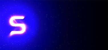 Süper parlak neon yazı tipi Türk S harfi mavi. Gerçekçi neon patlaması. Yıldızlar arasında gece şovunun S harfi alfabesi. Vektör illüstrasyon büyük harf tipi. Mavi Arkaplanda İzole Edilmiş