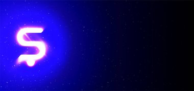 Süper parlak neon yazı tipi Türk S harfi mavi. Gerçekçi neon patlaması. Yıldızlar arasında gece şovunun S harfi alfabesi. Vektör illüstrasyon büyük harf tipi. Mavi Arkaplanda İzole Edilmiş