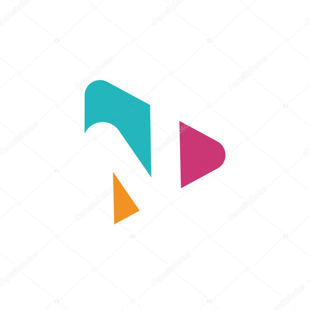 Play logo with letter N logo template, flat style colorful logos. Play icon with initial N. Abstract colorful vector and company corporate identity logo.