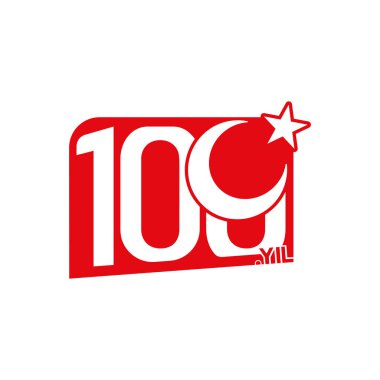 100 yıllık logo. 100 yıllık kırmızı Türk bayrağının temsilci illüstrasyonu. Yaratıcı ve ayırt edici 100. yıl dönümü etiket tasarımı.
