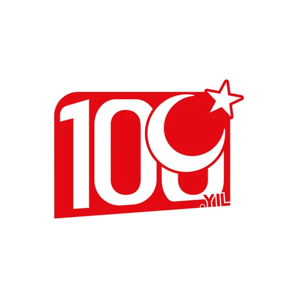 Logo 100 Tahun Vektor Ilustrasi Bendera Turki Merah Berusia 100 - Stok Vektor