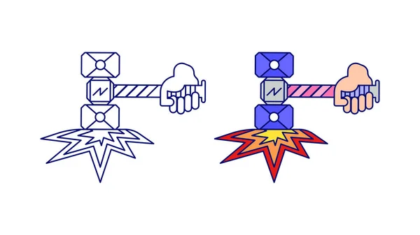 Smashing Hammer Icon Set Explosion Moment Special Collection Linear Icon — Διανυσματικό Αρχείο