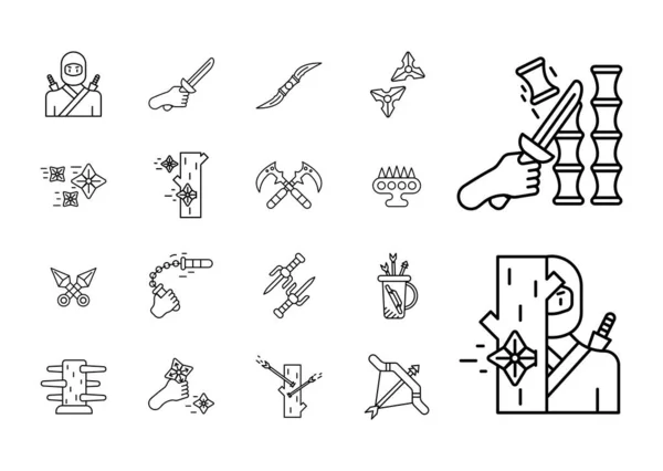Ninja Related Icon Set Special Collection Linear Icon Set Sword — стоковий вектор