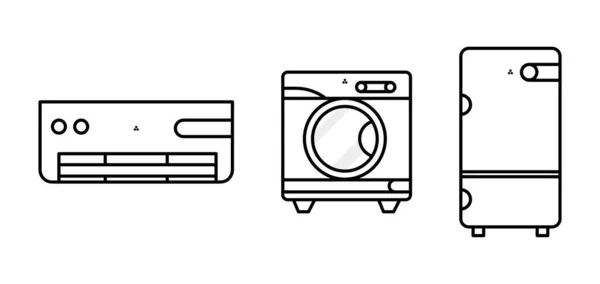 Moderno Frigorifero Lavatrice Asciugatrice Set Icona Del Condizionatore Aria Collezione — Vettoriale Stock
