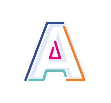 Soyut Harf A Çizgi Renkli Lineer Logoti. Yeni pop sanat renkleri olan modern harf çizgileri. Yazı tipi alfabe şablonu. Logo ince çizgi biçimini ayarladı.