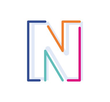 Soyut Harf N Çizgisi Renkli Doğrusal Logoti. Yeni pop sanat renkleri olan modern harf çizgileri. Yazı tipi alfabe şablonu. Logo ince çizgi biçimini ayarladı.