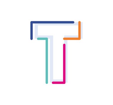 Soyut Harf T Çizgisi Renkli Doğrusal Logoti. Yeni pop sanat renkleri olan modern harf çizgileri. Yazı tipi alfabe şablonu. Logo ince çizgi biçimini ayarladı.