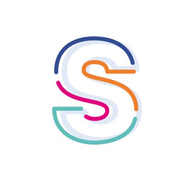 Soyut S harfi renkli doğrusal logoti. Yeni pop sanat renkleri olan modern harf çizgileri. Yazı tipi alfabe şablonu. Logo ince çizgi biçimini ayarladı.