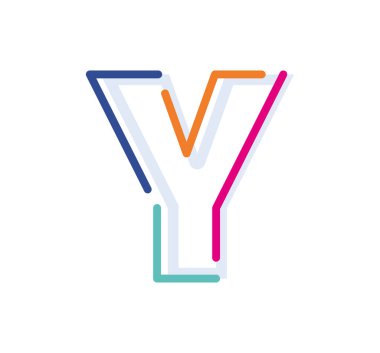 Soyut Y harfi renkli doğrusal logoti. Yeni pop sanat renkleri olan modern harf çizgileri. Yazı tipi alfabe şablonu. Logo ince çizgi biçimini ayarladı.