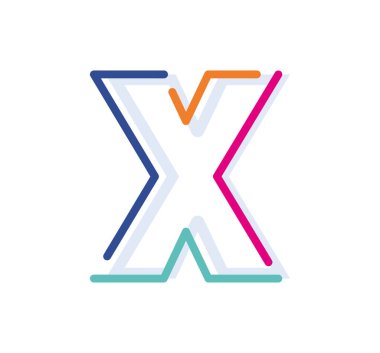 Soyut Harf X Çizgisi Renkli Doğrusal Logoti. Yeni pop sanat renkleri olan modern harf çizgileri. Yazı tipi alfabe şablonu. Logo ince çizgi biçimini ayarladı.