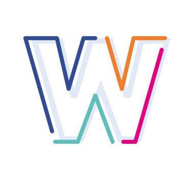 Soyut Harf W Çizgisi Renkli Doğrusal Logoti. Yeni pop sanat renkleri olan modern harf çizgileri. Yazı tipi alfabe şablonu. Logo ince çizgi biçimini ayarladı.