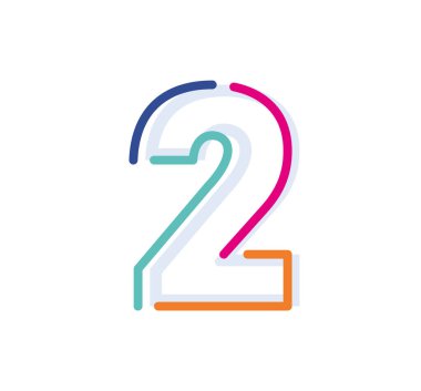 Soyut numara 2 Renkli logo simgesi. Yeni pop sanatları renkleri olan modern numaralar. İkinci yazı tipi şablonu. Logoyu ince çizgiye ayarla.